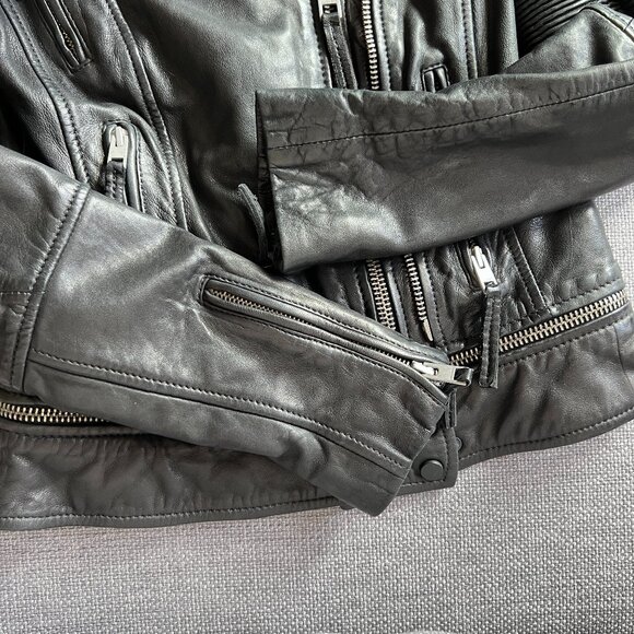 AllSaints Slim Fit Leather Biker Jacket US Size 0 - Picture 6 of 16
